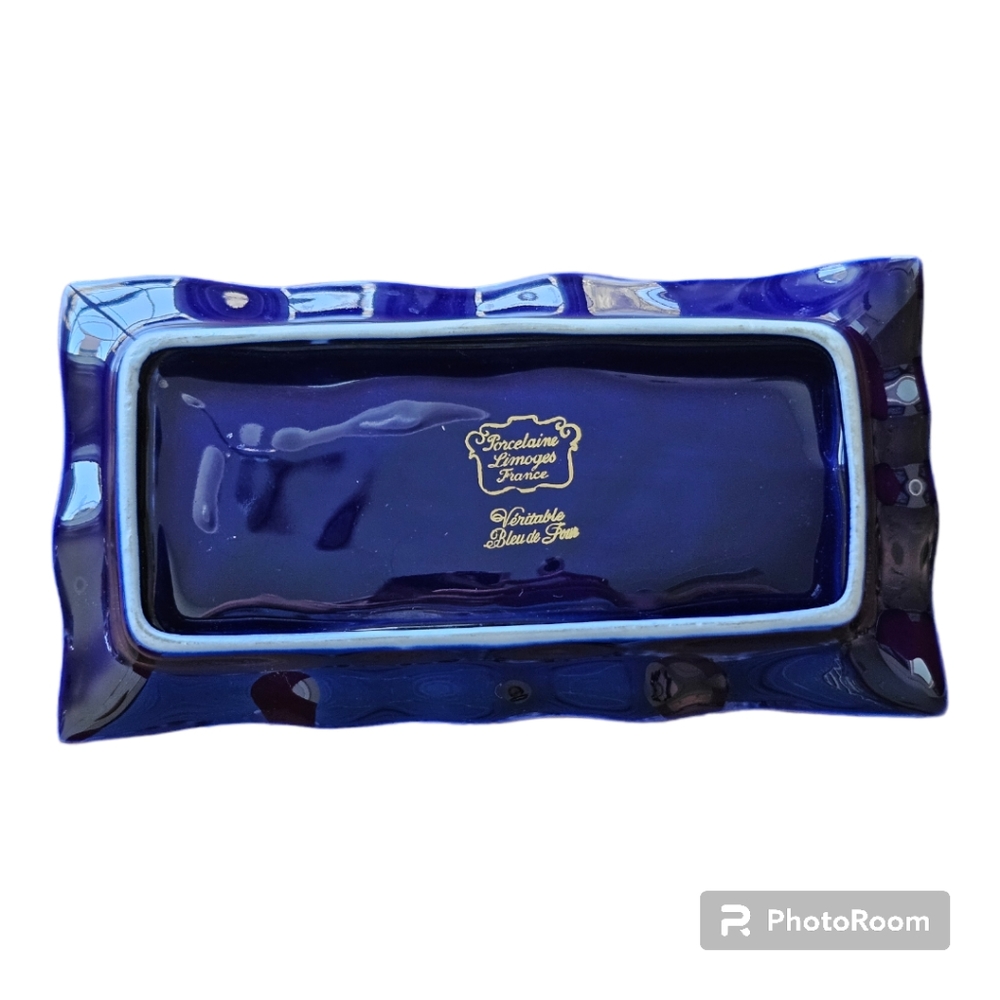 Vintage Jean Feuillade Limoges Porcelain Cobalt Blue Tray - Picture 2 of 7